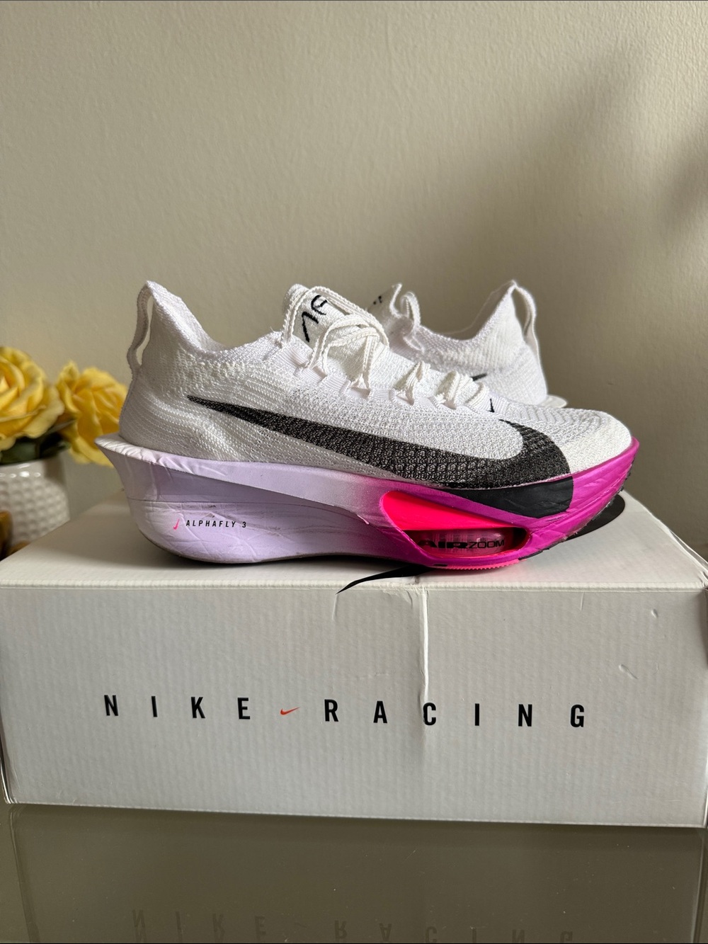 Nike Women's Racing Running Shoe - White, Black & Hot Pink